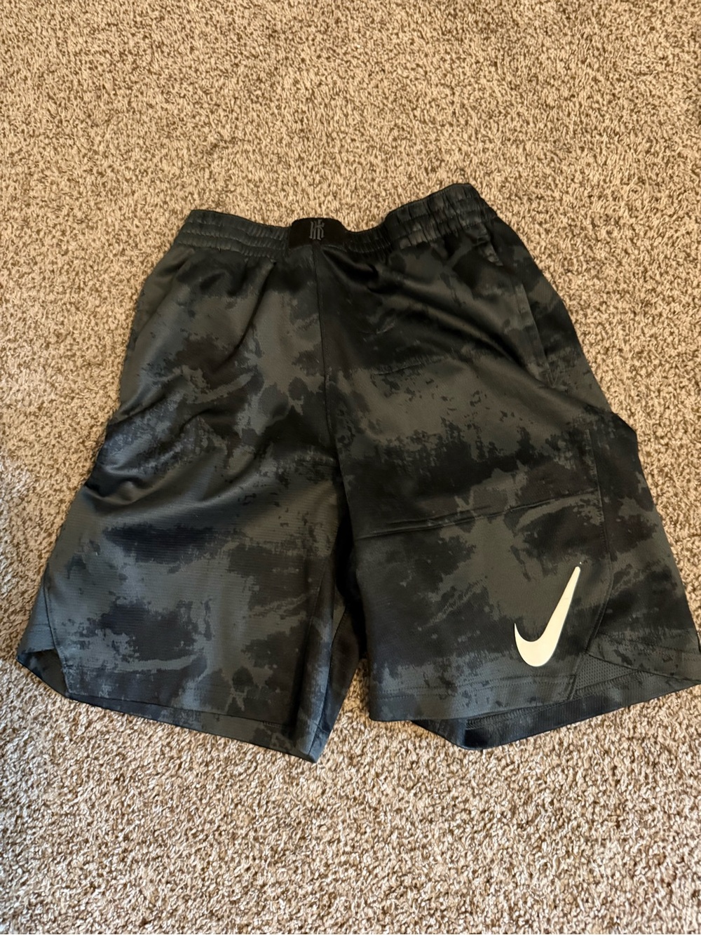 Nike Black Camo Athletic Shorts with White Swoosh